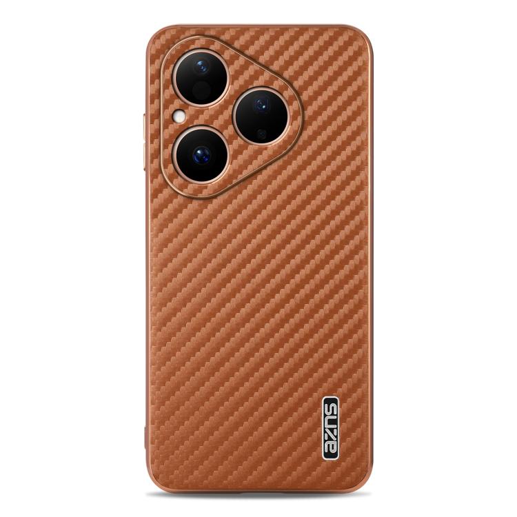 For Huawei Pura 80 5G AZNS Electroplated Edge Carbon Fiber Texture Phone Case
