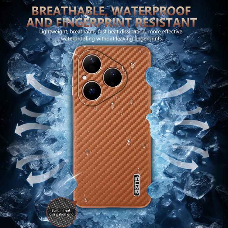 For Huawei Pura 80 5G AZNS Electroplated Edge Carbon Fiber Texture Phone Case