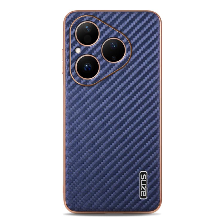 For Huawei Pura 80 5G AZNS Electroplated Edge Carbon Fiber Texture Phone Case