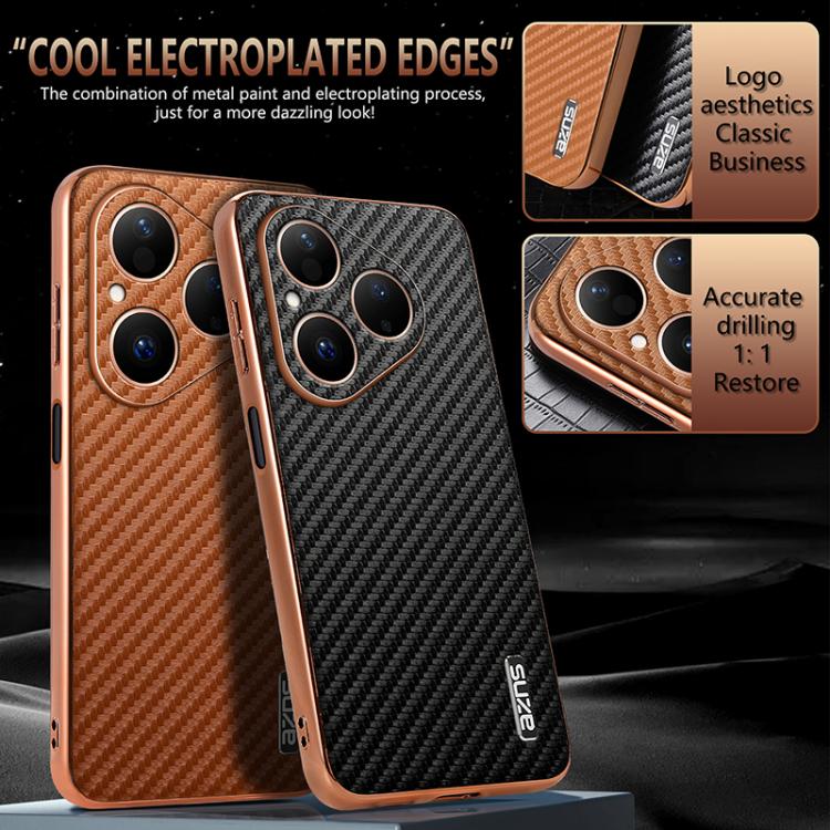 For Huawei Pura 80 5G AZNS Electroplated Edge Carbon Fiber Texture Phone Case