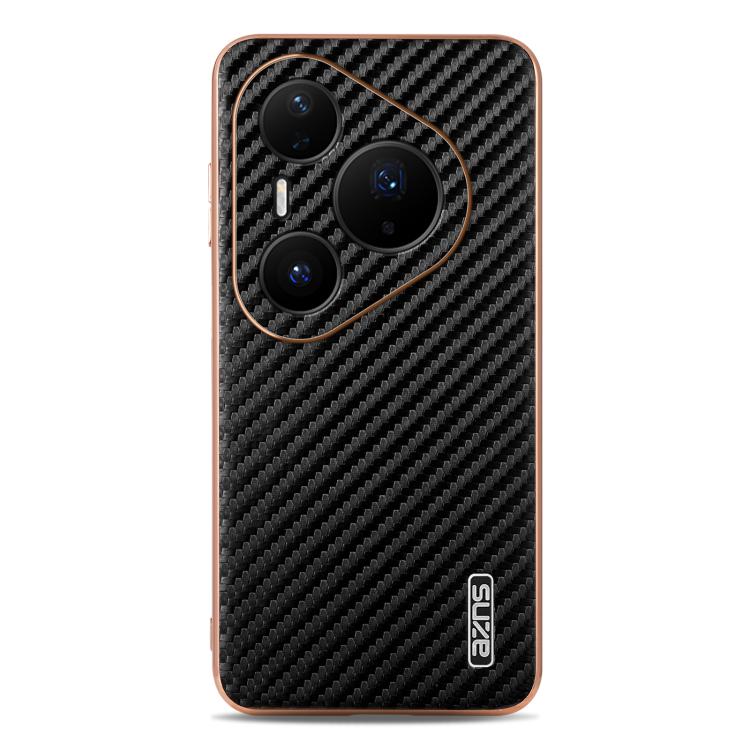 For Huawei Pura 80 Pro / Pro+ 5G AZNS Electroplated Edge Carbon Fiber Texture Phone Case