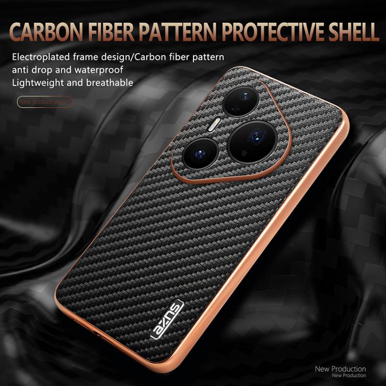 For Huawei Pura 80 Pro / Pro+ 5G AZNS Electroplated Edge Carbon Fiber Texture Phone Case