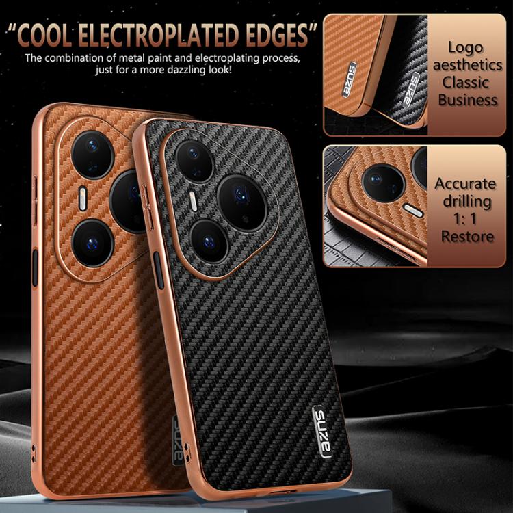 For Huawei Pura 80 Pro / Pro+ 5G AZNS Electroplated Edge Carbon Fiber Texture Phone Case