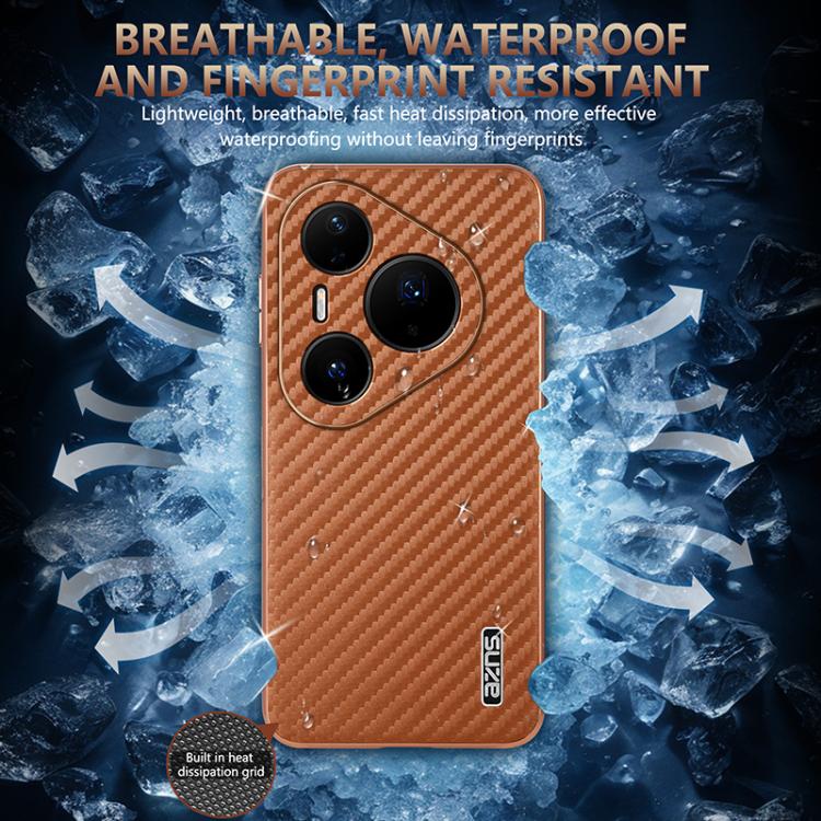 For Huawei Pura 80 Pro / Pro+ 5G AZNS Electroplated Edge Carbon Fiber Texture Phone Case