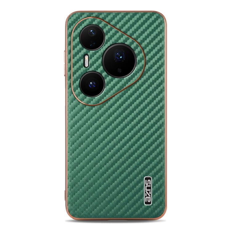 For Huawei Pura 80 Pro / Pro+ 5G AZNS Electroplated Edge Carbon Fiber Texture Phone Case