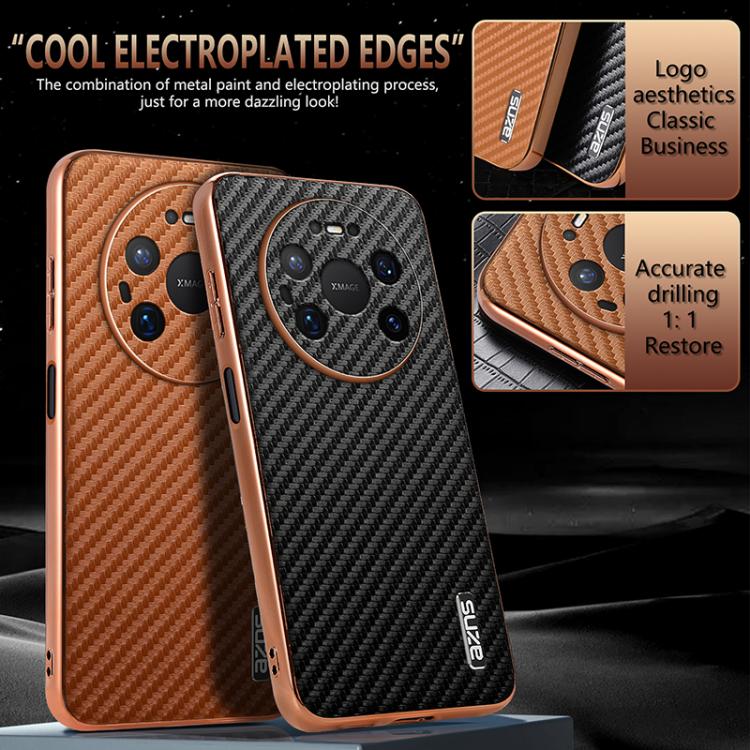 For Huawei Mate 80 Pro Max AZNS Electroplated Edge Carbon Fiber Texture Phone Case