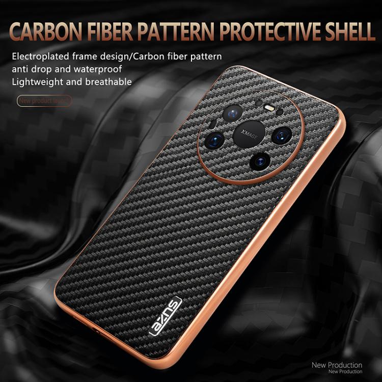 For Huawei Mate 80 Pro Max AZNS Electroplated Edge Carbon Fiber Texture Phone Case
