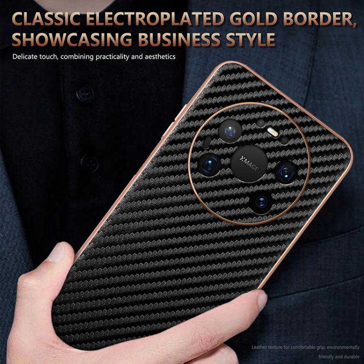 For Huawei Mate 80 Pro Max AZNS Electroplated Edge Carbon Fiber Texture Phone Case