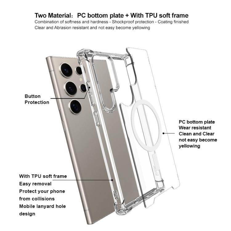 For Samsung Galaxy S25 Ultra 5G IMAK Space Shield PC + TPU Airbag Shockproof MagSafe Phone Case - Transparent