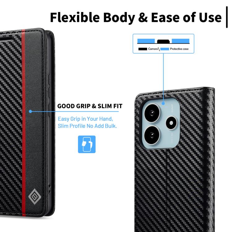For Redmi Note 14 4G EU 164.84mm LC.IMEEKE Carbon Fiber Leather Phone Case