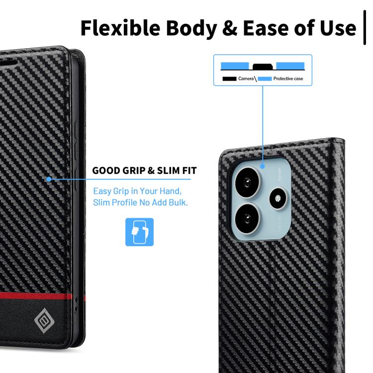 For Redmi Note 14 4G EU 164.84mm LC.IMEEKE Carbon Fiber Leather Phone Case