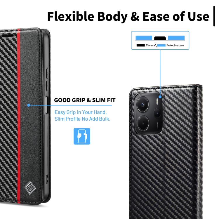 For Redmi Note 14 5G Global LC.IMEEKE Carbon Fiber Leather Phone Case
