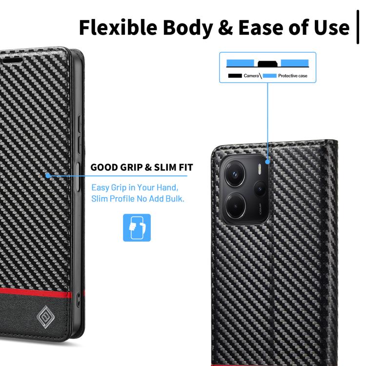 For Redmi Note 14 5G Global LC.IMEEKE Carbon Fiber Leather Phone Case