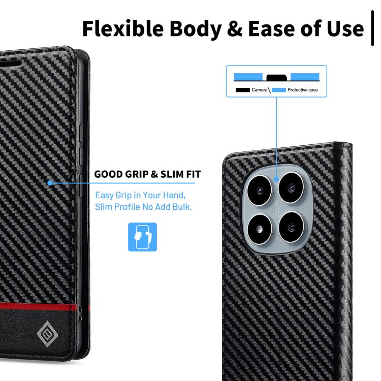 For Redmi Note 15 Pro 4G Global 163.2mm LC.IMEEKE Carbon Fiber Leather Phone Case