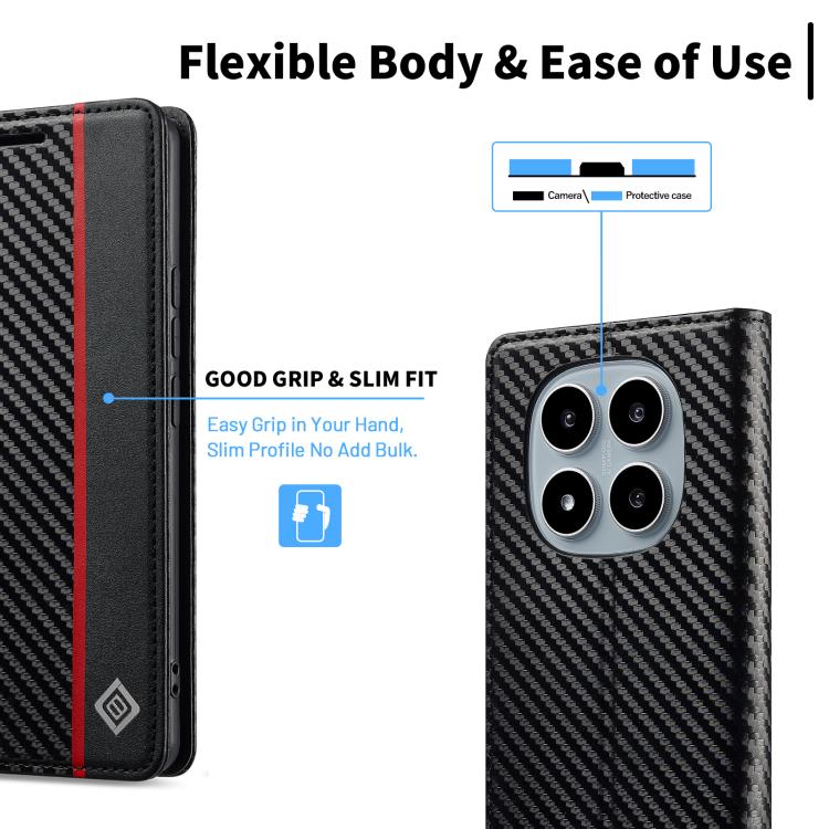 For Redmi Note 15 Pro+ 5G Global 163.3mm LC.IMEEKE Carbon Fiber Leather Phone Case
