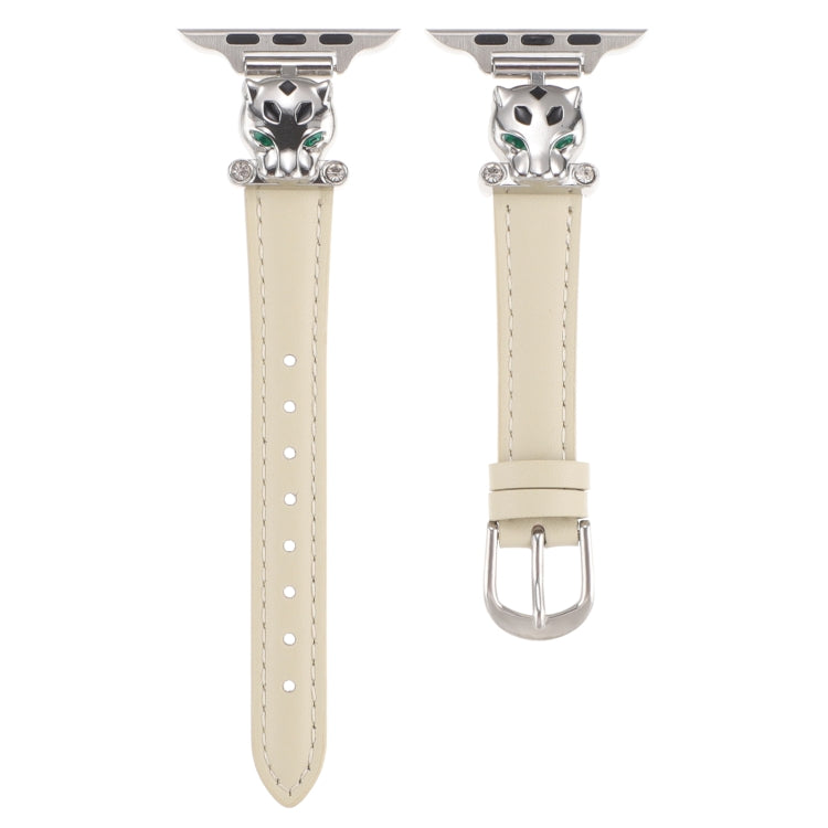 For Apple Watch 46mm / 49mm / 45mm / 44mm Leopard Head Genuine Leather Watch Band