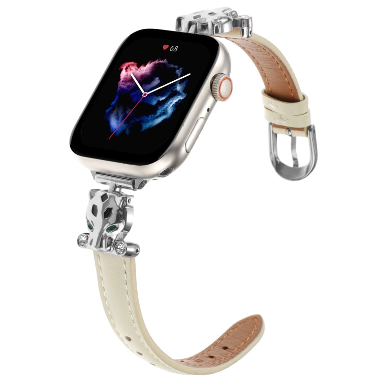 For Apple Watch 46mm / 49mm / 45mm / 44mm Leopard Head Genuine Leather Watch Band