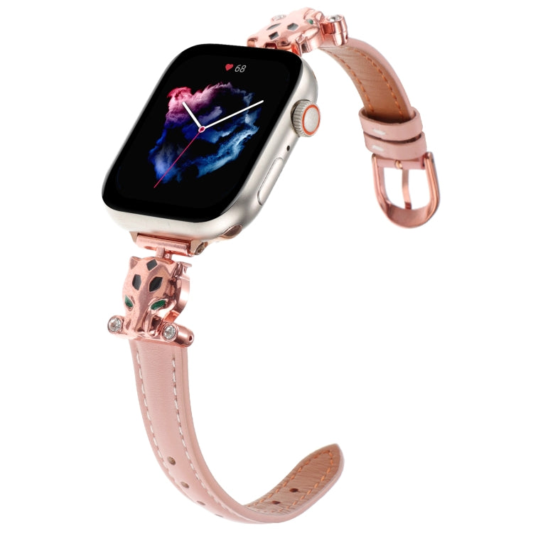 For Apple Watch 46mm / 49mm / 45mm / 44mm Leopard Head Genuine Leather Watch Band