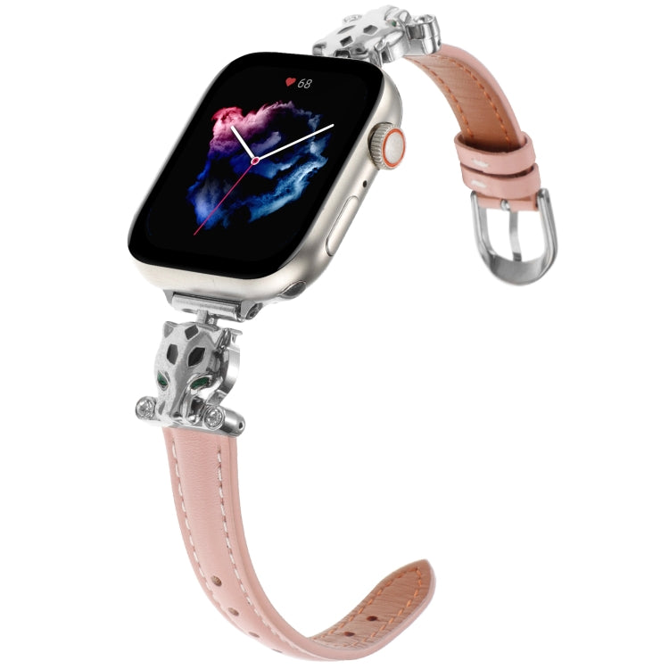 For Apple Watch 46mm / 49mm / 45mm / 44mm Leopard Head Genuine Leather Watch Band