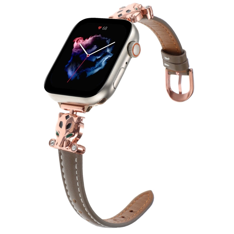 For Apple Watch 46mm / 49mm / 45mm / 44mm Leopard Head Genuine Leather Watch Band