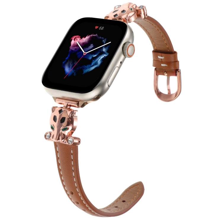For Apple Watch 46mm / 49mm / 45mm / 44mm Leopard Head Genuine Leather Watch Band