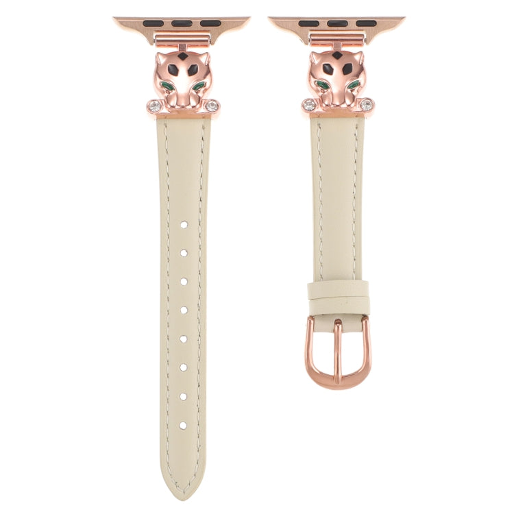 For Apple Watch 42mm / 41mm / 40mm / 38mm Leopard Head Genuine Leather Watch Band