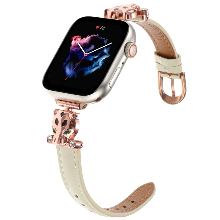For Apple Watch 42mm / 41mm / 40mm / 38mm Leopard Head Genuine Leather Watch Band