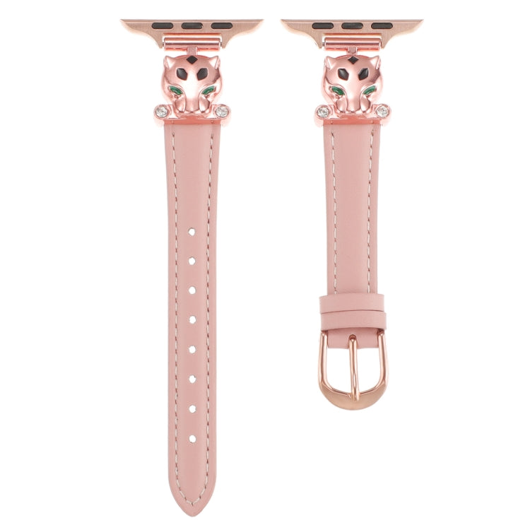 For Apple Watch 42mm / 41mm / 40mm / 38mm Leopard Head Genuine Leather Watch Band