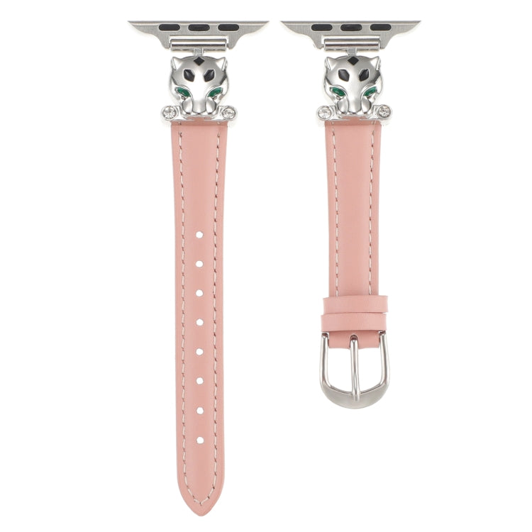 For Apple Watch 42mm / 41mm / 40mm / 38mm Leopard Head Genuine Leather Watch Band