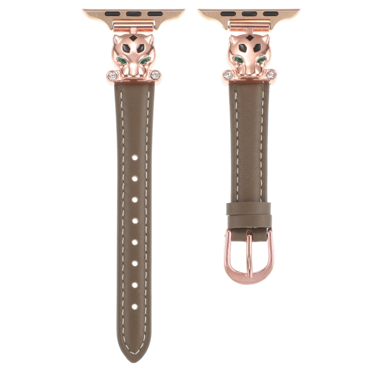 For Apple Watch 42mm / 41mm / 40mm / 38mm Leopard Head Genuine Leather Watch Band