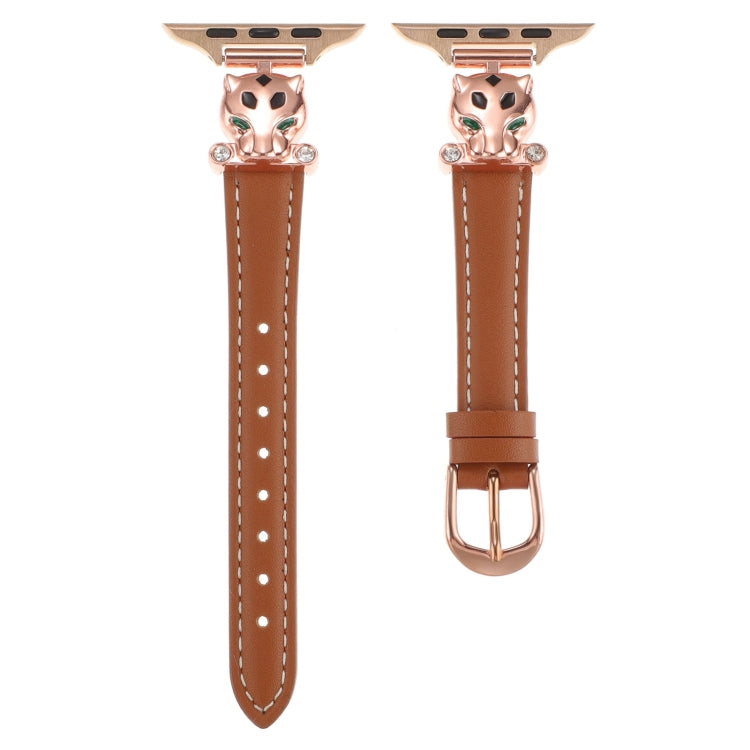 For Apple Watch 42mm / 41mm / 40mm / 38mm Leopard Head Genuine Leather Watch Band