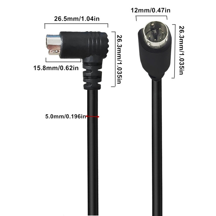 Mini DIN 5 Pin Core Audio / Video Cable, Length:0.5m