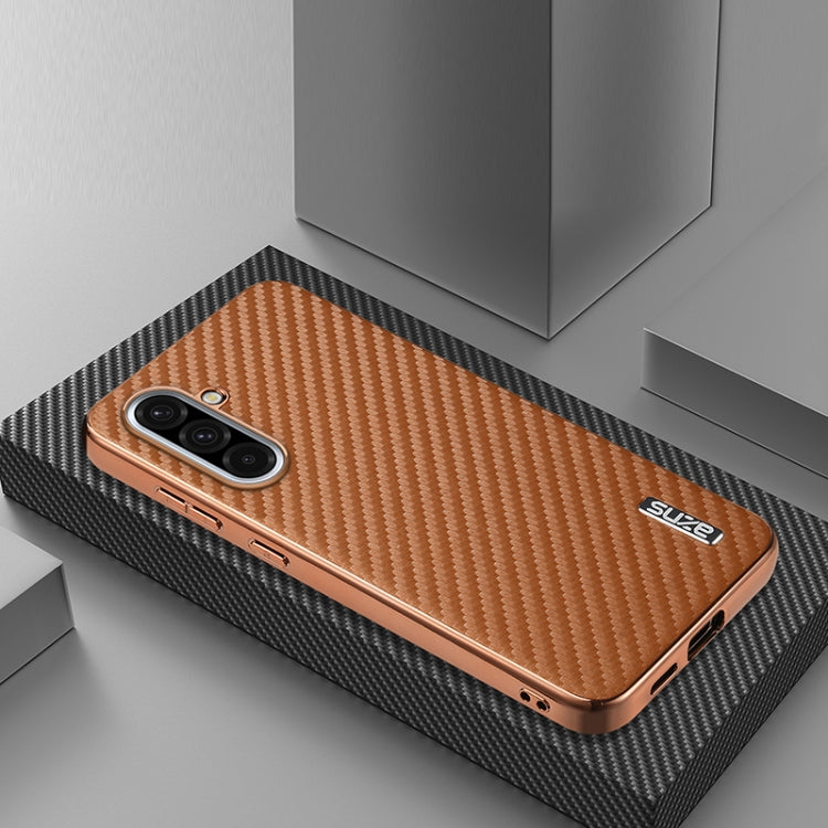 For Samsung Galaxy A36 AZNS Electroplated Edge Carbon Fiber Texture Phone Case
