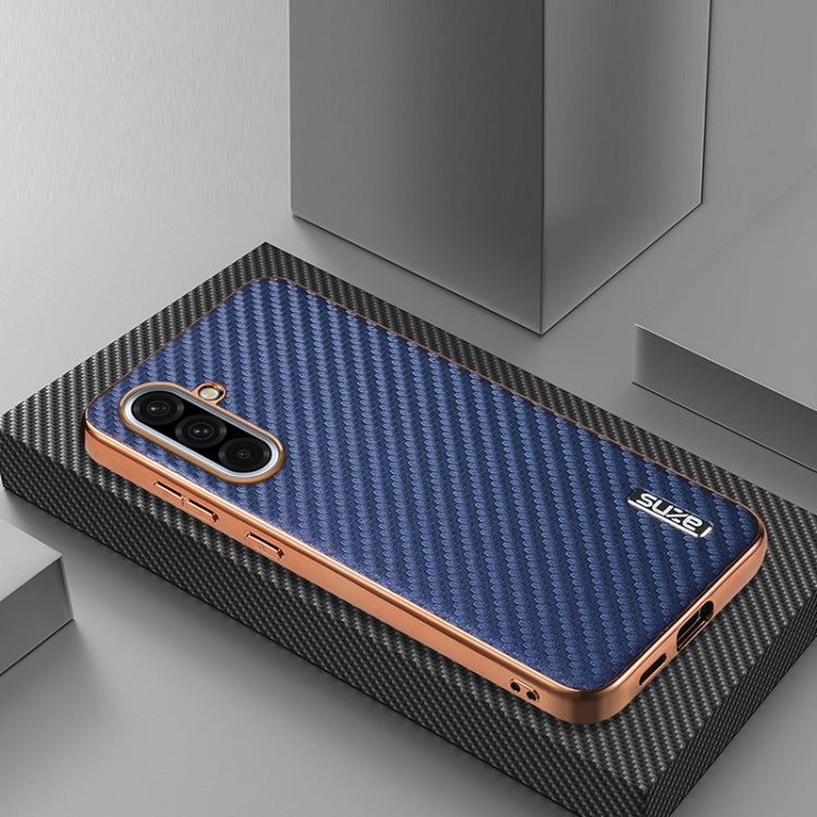 For Samsung Galaxy A36 AZNS Electroplated Edge Carbon Fiber Texture Phone Case