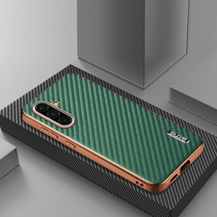 For Samsung Galaxy A36 AZNS Electroplated Edge Carbon Fiber Texture Phone Case