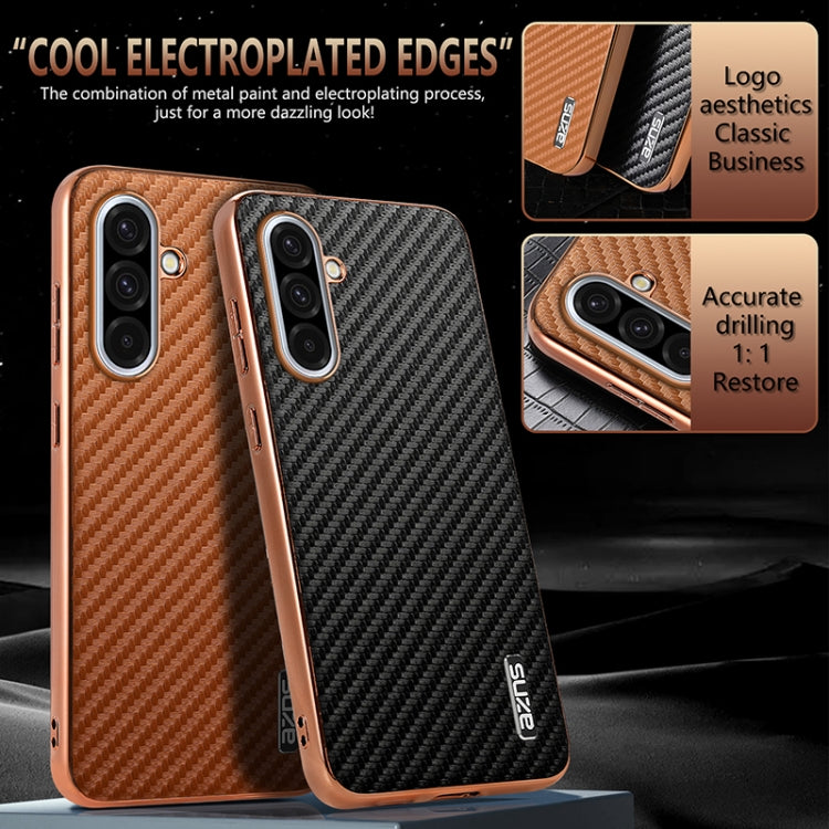 For Samsung Galaxy A36 AZNS Electroplated Edge Carbon Fiber Texture Phone Case