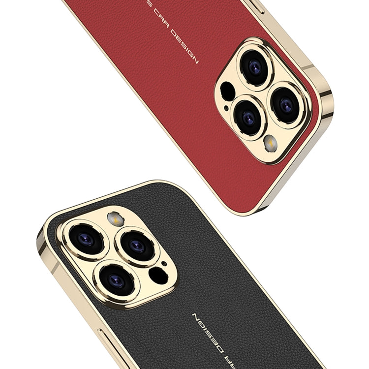 For iPhone 16 Pro GKK Plated Plain Leather Shockproof Phone Case