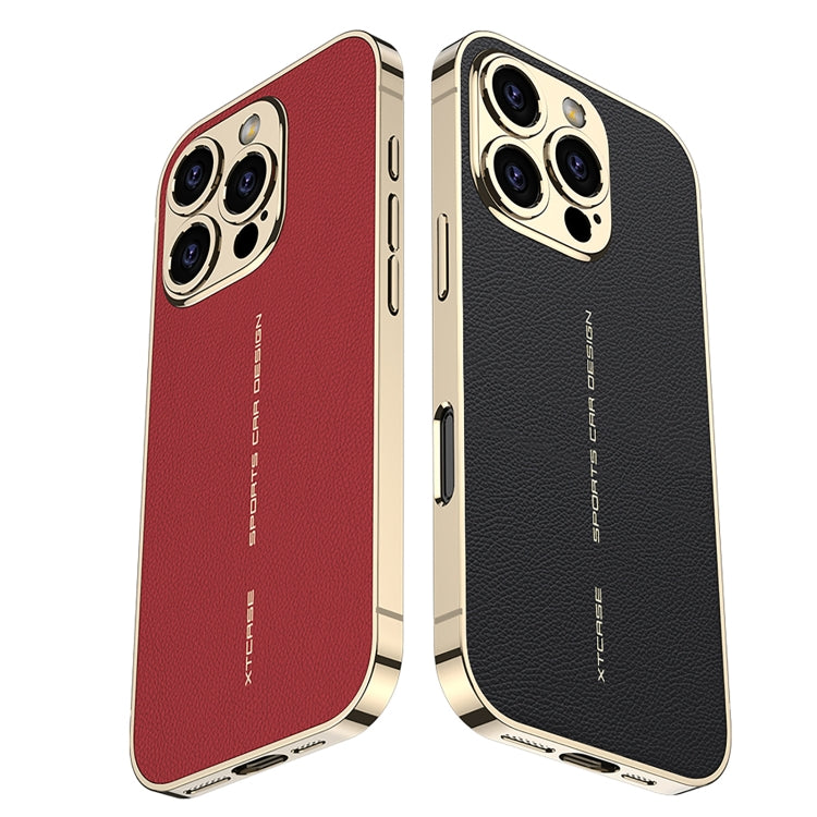 For iPhone 16 Pro GKK Plated Plain Leather Shockproof Phone Case