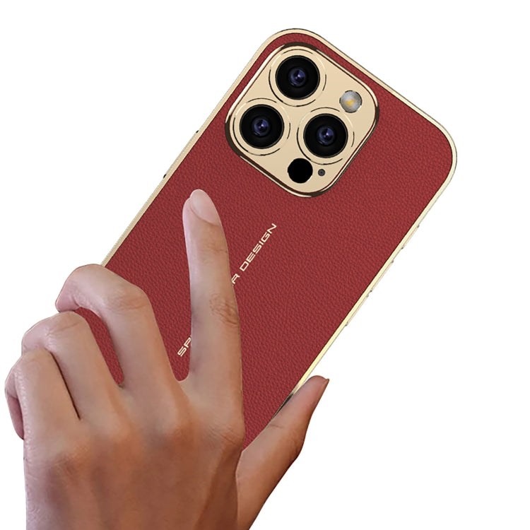 For iPhone 16 Pro GKK Plated Plain Leather Shockproof Phone Case