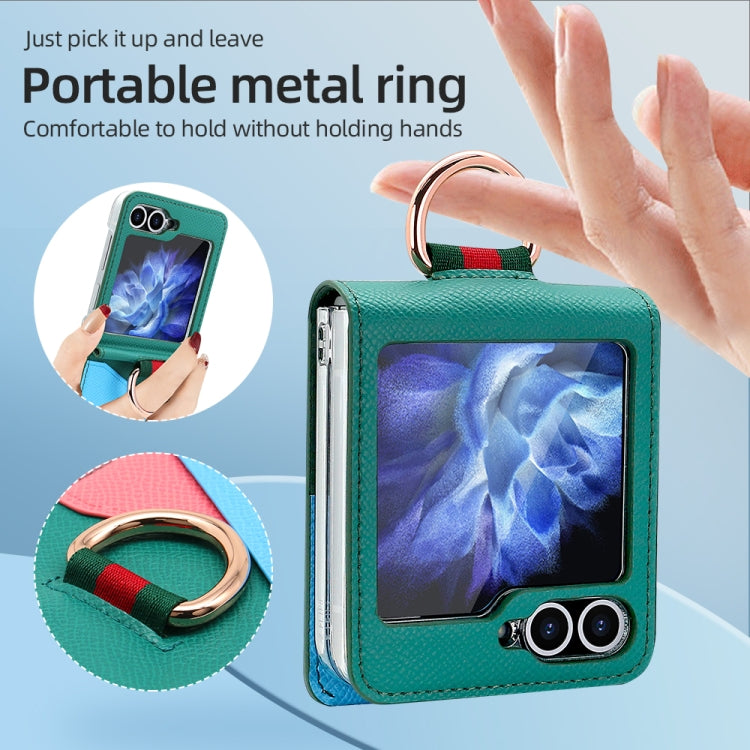 For Samsung Galaxy Z Flip5 VIETAO Metal Ring Card Slot PU Phone Case