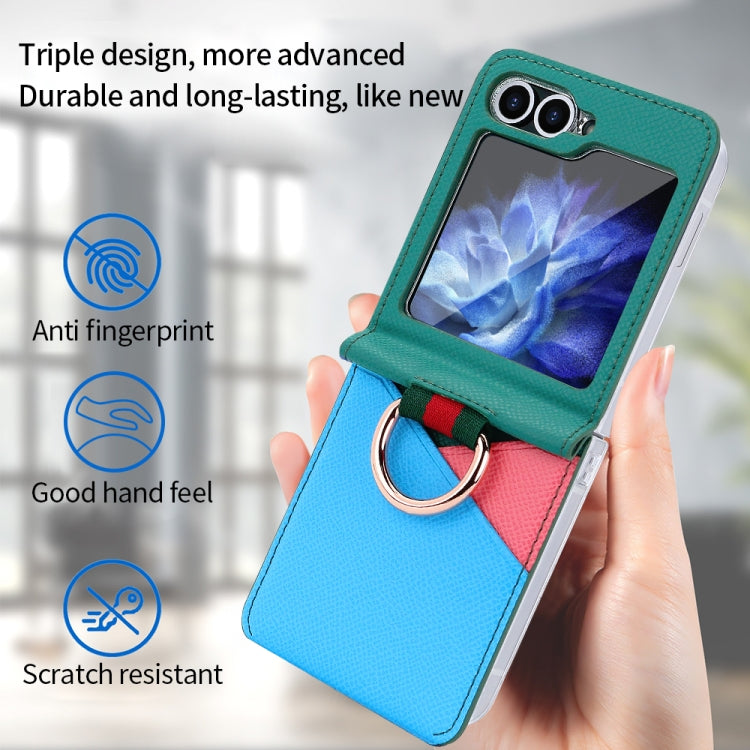 For Samsung Galaxy Z Flip5 VIETAO Metal Ring Card Slot PU Phone Case