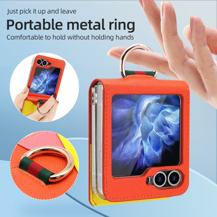 For Samsung Galaxy Z Flip5 VIETAO Metal Ring Card Slot PU Phone Case