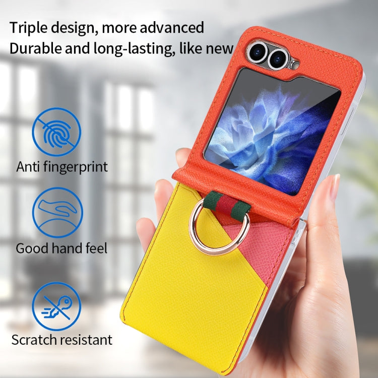 For Samsung Galaxy Z Flip5 VIETAO Metal Ring Card Slot PU Phone Case
