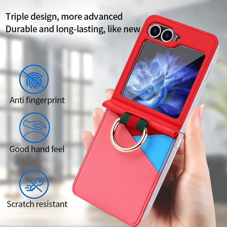 For Samsung Galaxy Z Flip5 VIETAO Metal Ring Card Slot PU Phone Case