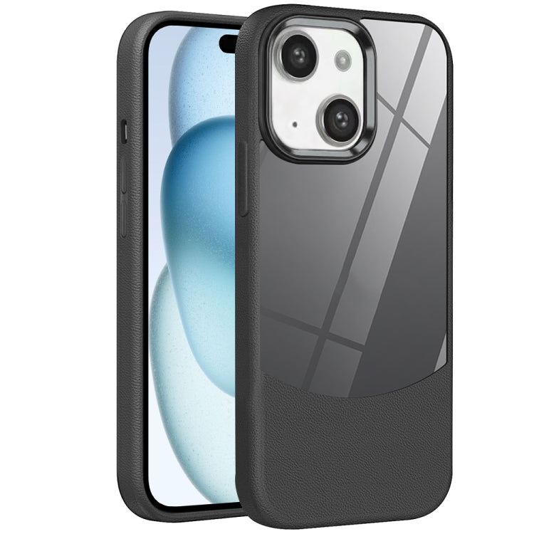 For iPhone 15 Plus Litchi Texture TPU Hybrid Acrylic Phone Case