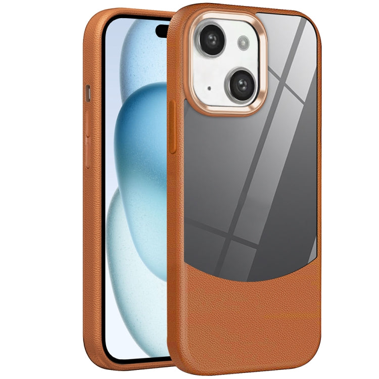 For iPhone 15 Plus Litchi Texture TPU Hybrid Acrylic Phone Case