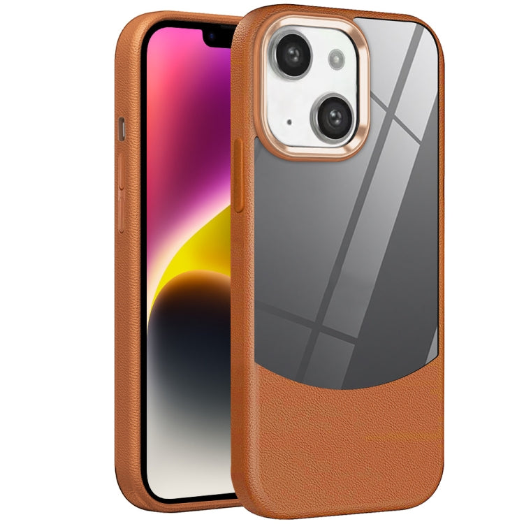 For iPhone 14 Plus Litchi Texture TPU Hybrid Acrylic Phone Case