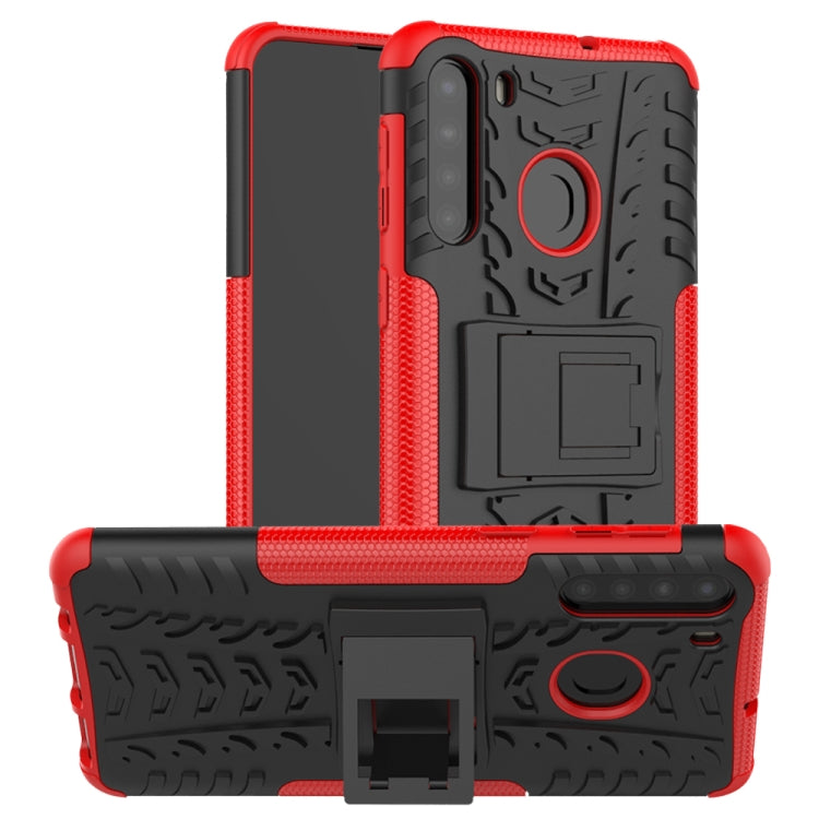 For Samsung Galaxy A21 (EU Version) Tire Texture Shockproof TPU+PC Protective Case with Holder
