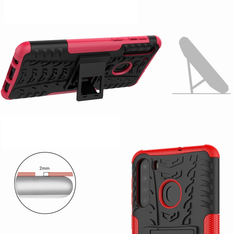 For Samsung Galaxy A21 (EU Version) Tire Texture Shockproof TPU+PC Protective Case with Holder