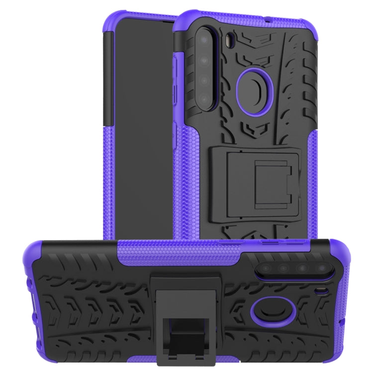 For Samsung Galaxy A21 (EU Version) Tire Texture Shockproof TPU+PC Protective Case with Holder
